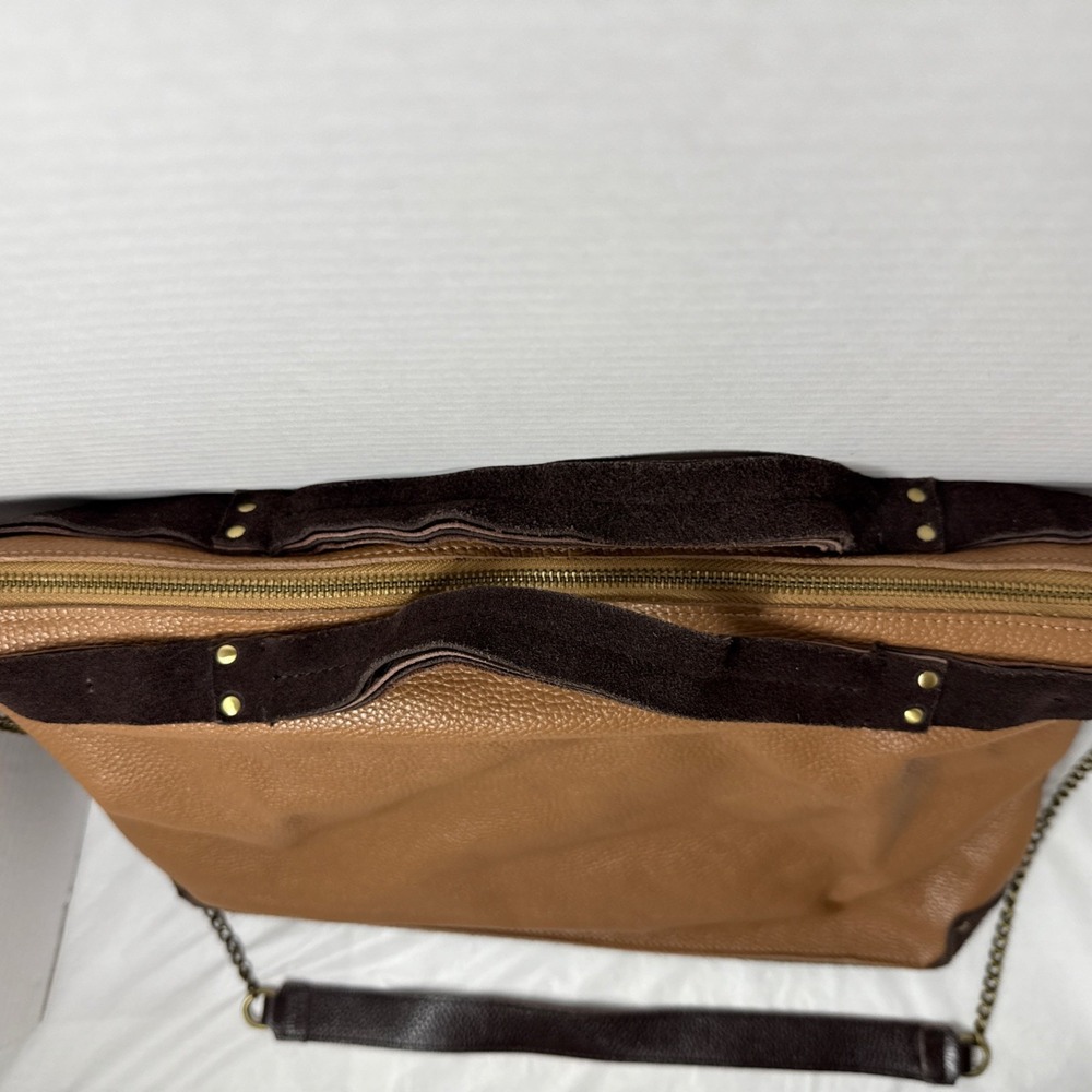Jo Handbags Hobo Day Shopper Tan and Brown Pebbled Leather 17"x11"x4.5" - Picture 6 of 16